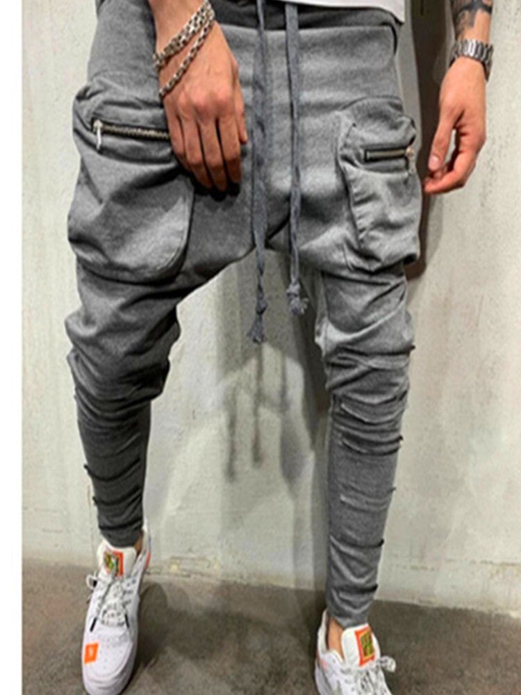 Men Cotton Multi Pocket zipper Casual Cargo Pants Jogging Party Pants