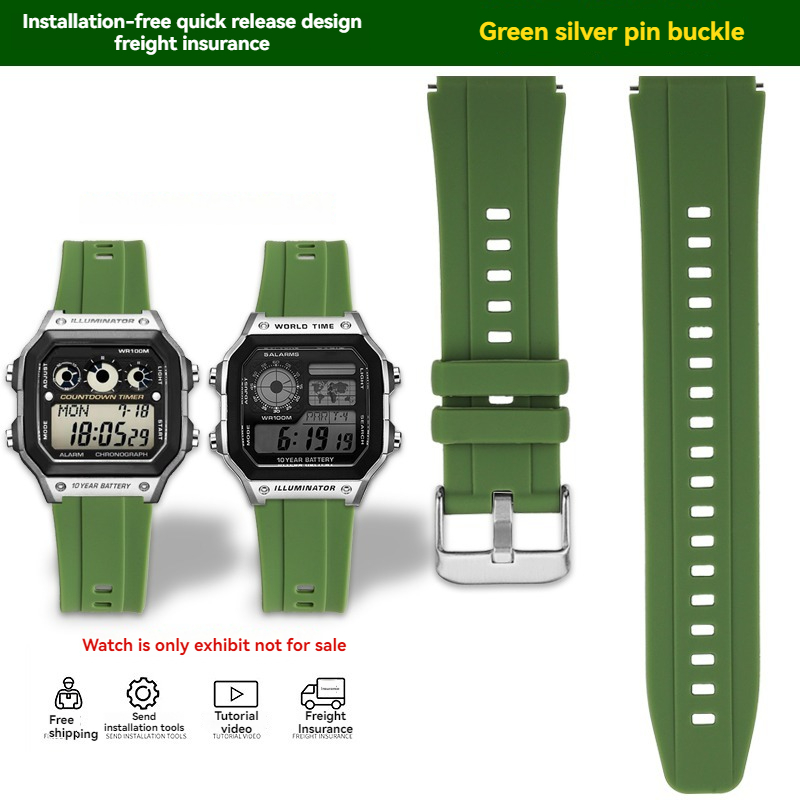 För casio klocka  ae1200 ae-1200 ae1300 sgw 400 sgw -300 a158w a159w silikon gummi klockarmband 18mm sport vattentätt klockarmband: Blå vit