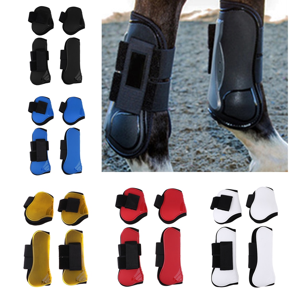 2 Pairs Horse Leg Boots Front Hind Leg Tendon Protect Equestrian, PU Shell and High Neoprene