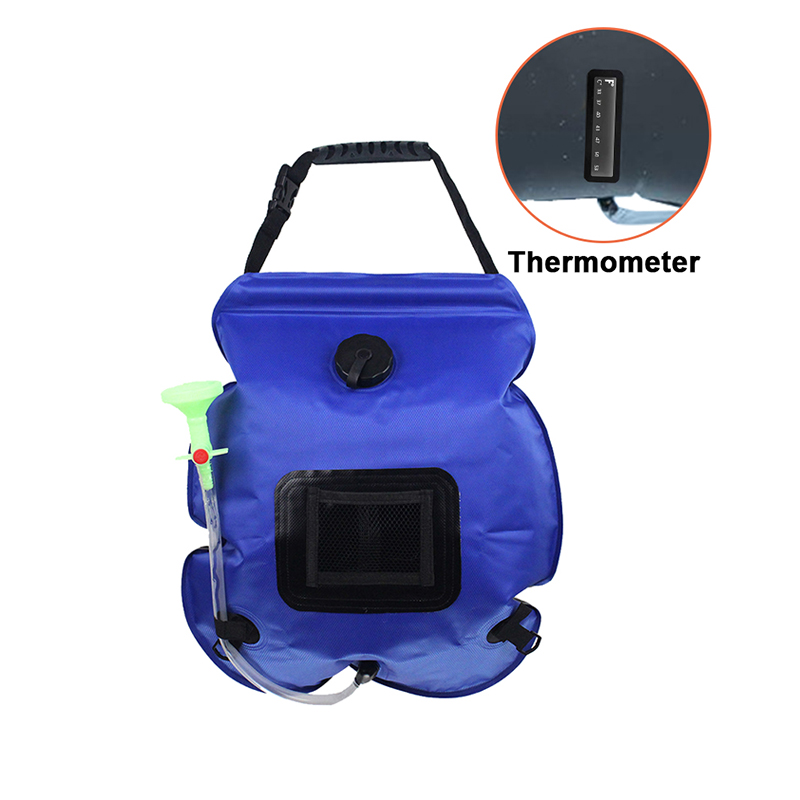 20L Solar- Dusche Tasche wasserdicht für Camping Tragbare Wasser Taschen draussen Faltbare Heizung Umschaltbar Kopf Mit Schnell Trockenen Handtuch: Blau