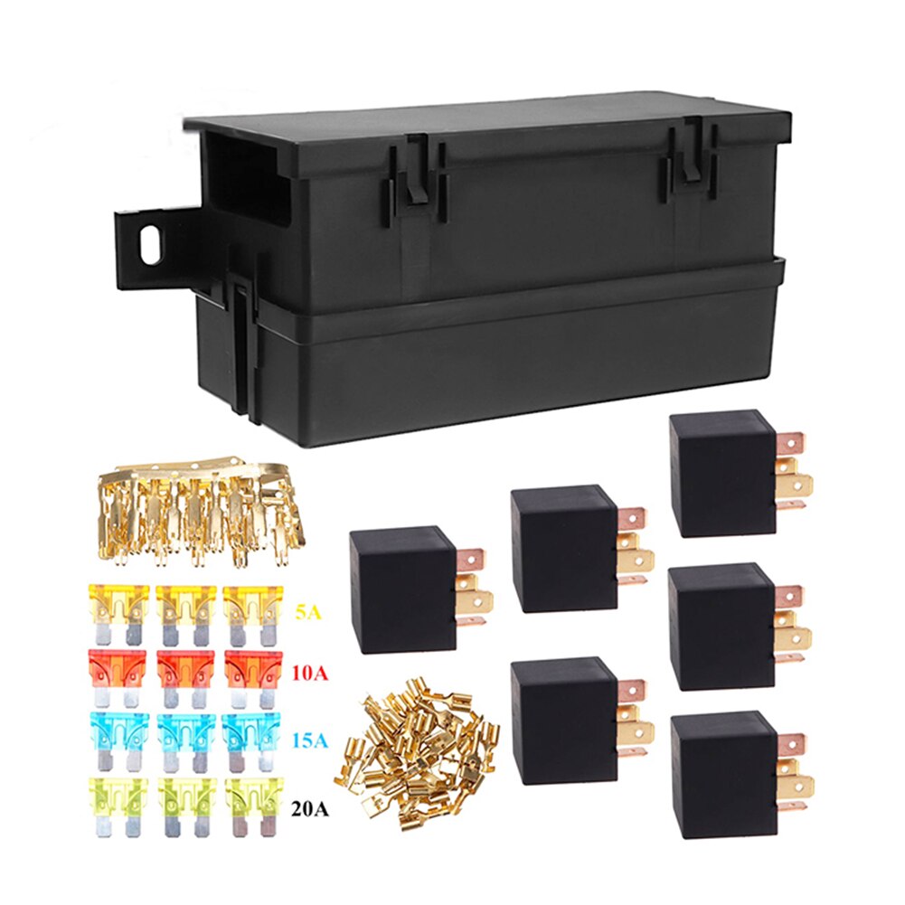 Porte-fusible 12V 40a, couvercle en plastique à 11 voies, porte-boîte à fusibles pour voiture, camion marin, remorque, bateau avec bornes à pelle, 6 pièces, 4 broches
