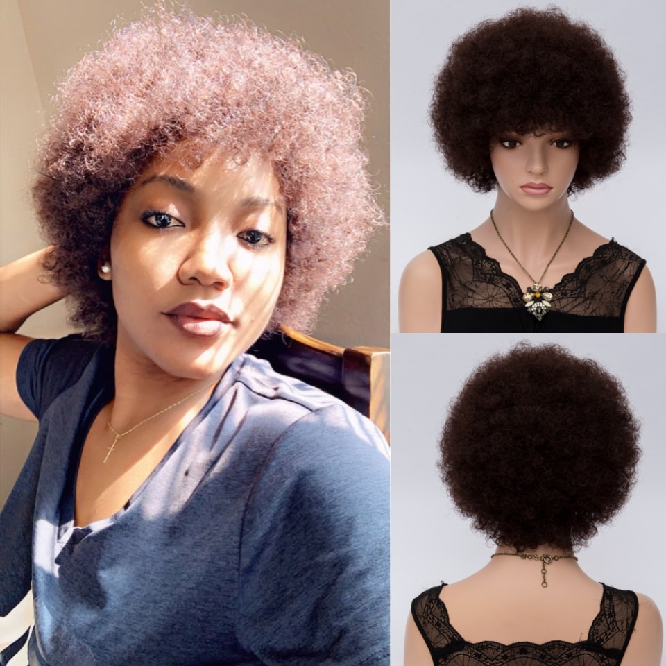 MSIWIGS Kort Krullend Afro Pruiken voor Vrouwen Donkerbruin Synthetisch Haar Pruik bruinrood Amerika Afrikaanse Licht Pruik Cosplay