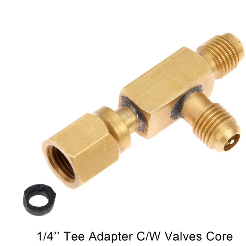 Air Conditioner Ball Valve 1/4 Inch SAE Adapter And 1/4 Inch Valves Core Quick Coupler Access Tee For R134A Refrigerant