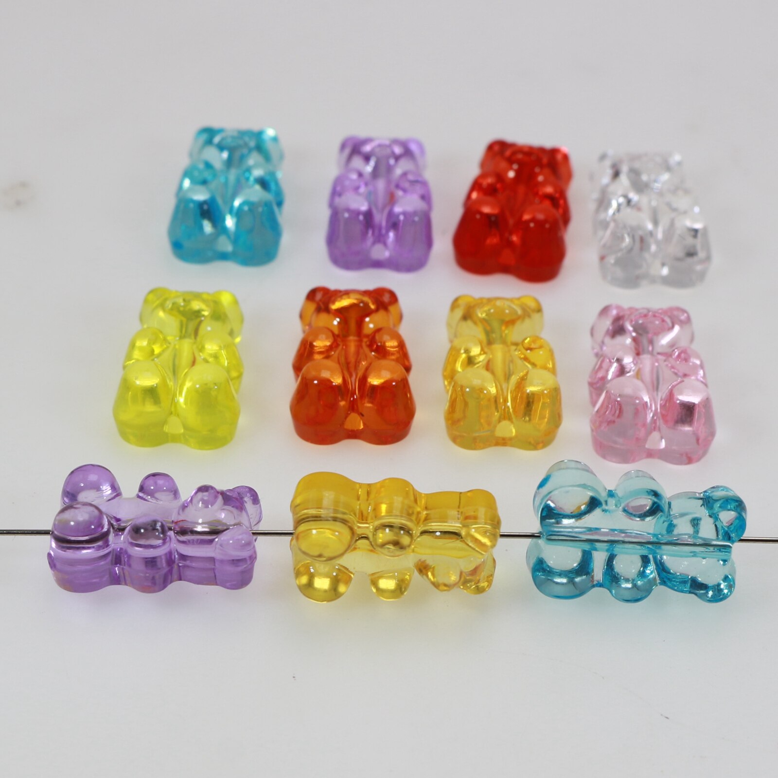 50 Mixed Color Transparent Acrylic Gummy Bear Beads 18mm vertical hole