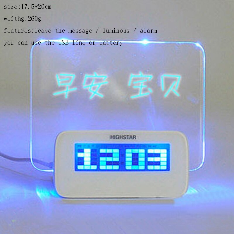 Table numérique en plastique fluorescente, créative, carrée, feuille de Message, horloge de température, son LED, pour ami: A