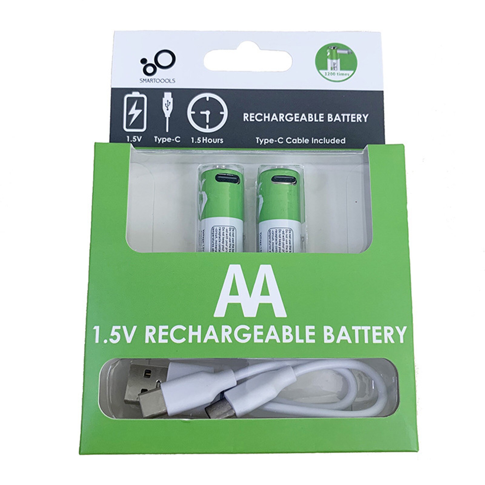 Piles AA 1.5V USB type-c, 2 pièces, charge rapide, pile au Lithium n ° 5, avec câble de chargement USB type-c