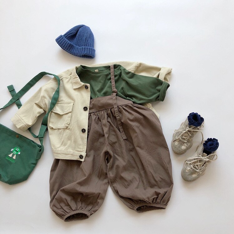 5177 coréen enfants jarretelle pantalon automne nouveaux garçons chanvre coton ensemble 1-7 ans filles pantalons amples combinaisons enfants tenue