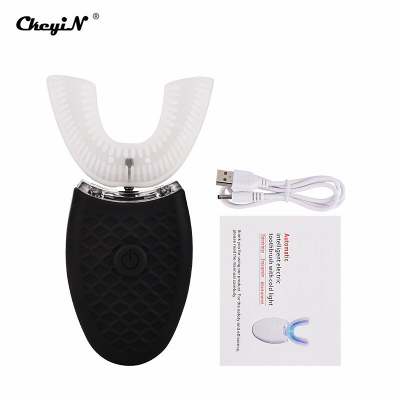 360 Graden Nano Elektrische Tandenborstel Met Blauw Licht Volautomatische Ultrasone Golf Waterdichte U Type Tandenborstel Usb Opladen: Black