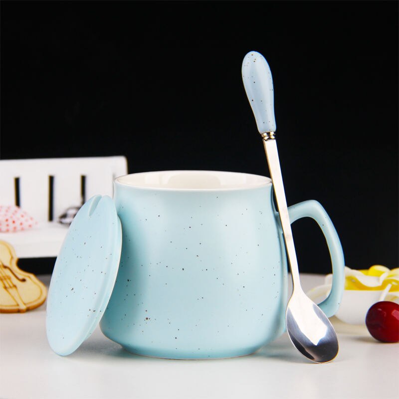 400ml Color Cartoon Ceramics Mug With Spoon Heat Resistant Coffee Milk Tea Mugs Breakfast Cup Drinkware Novelty: starry blue