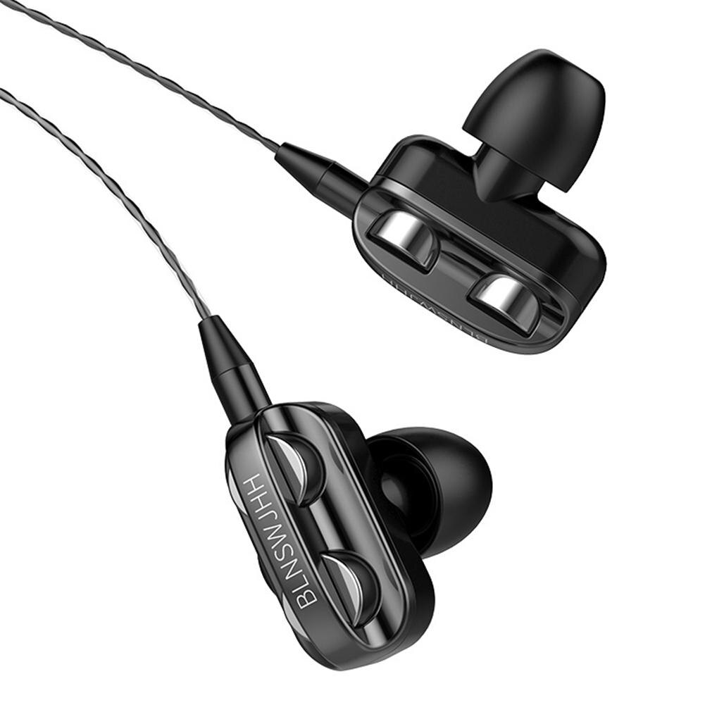 Earphones Sports Dual Drivers 4 Units Heavy Bass HiFi In-ear Wired Earphones Headphones Earbuds Type-C headset With Microphone: Black