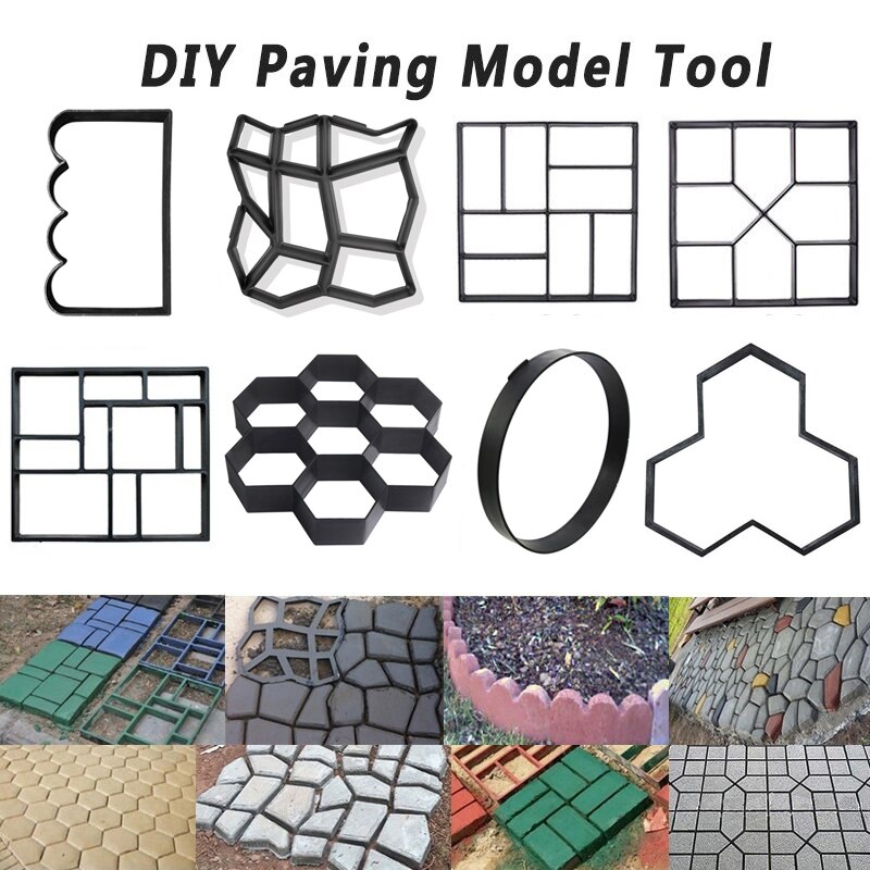 9Styles DIY Driveway Patio Stone Path Walk Maker Garden Decor Garden Road Mold Paving Concrete Stepping Pavement Mold Decor