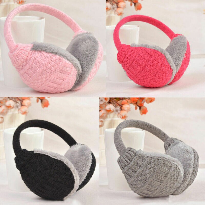 Sweet Girls Women Winter Solid Color Warm Knitted Plush Casual Earmuffs Ear Warmers Ear Muffs Earlap