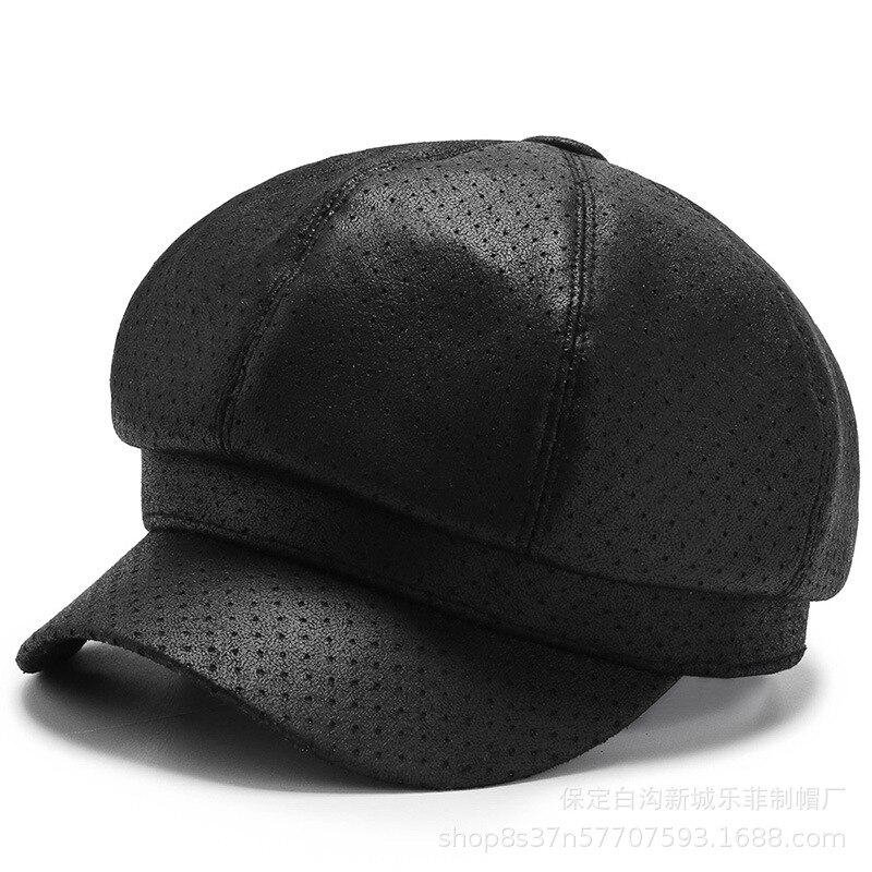 Buttermere pu læderhatte til kvinder vintage sort ottekantet kasket efterår vinter baret damehat solid avis: Sort hul