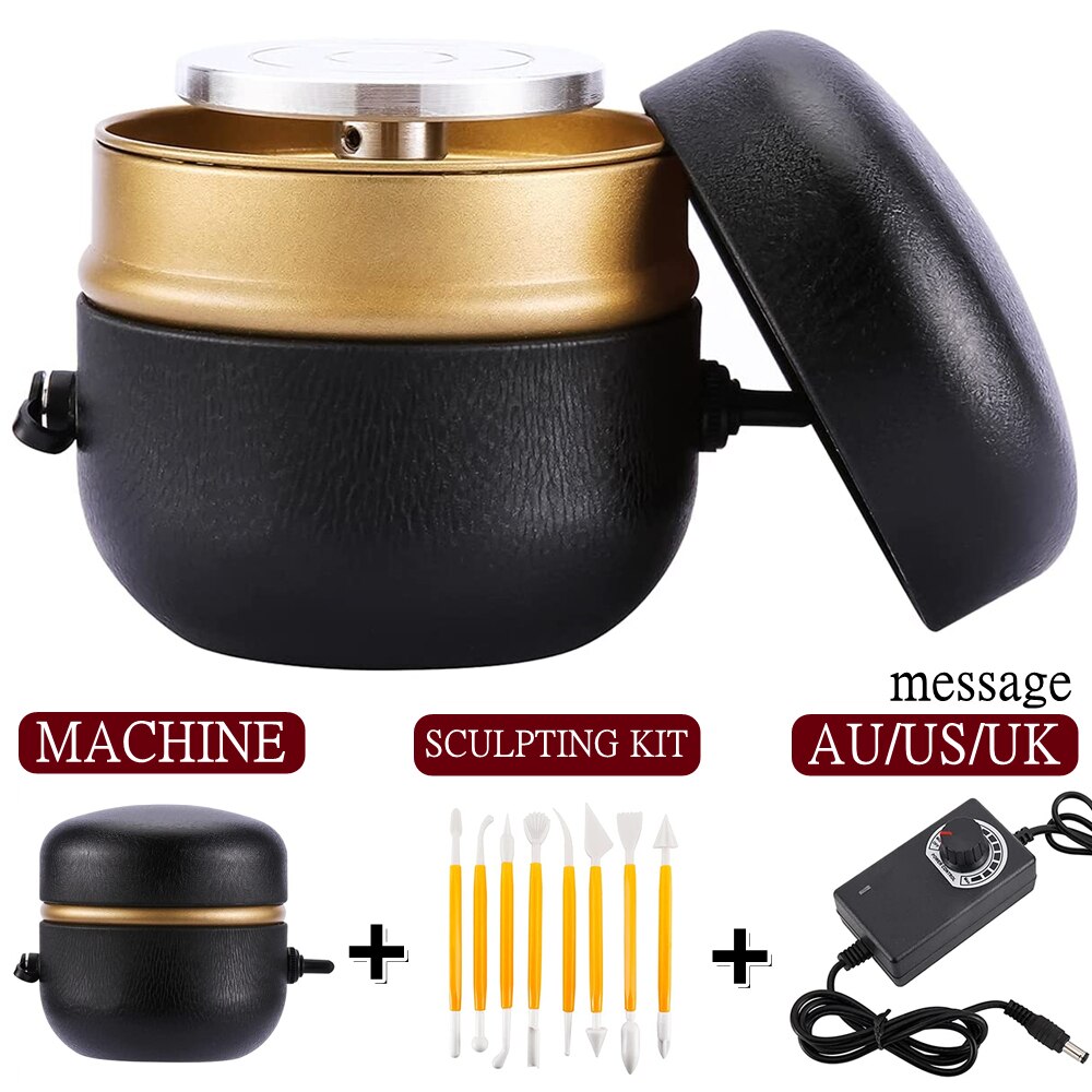 Mini Electric Pottery Wheel with Tray+Sculpting Kit, Pottery Forming Machine for Ceramic Clay Tools Art Crafts Pottery Turntable: Black AU US UK