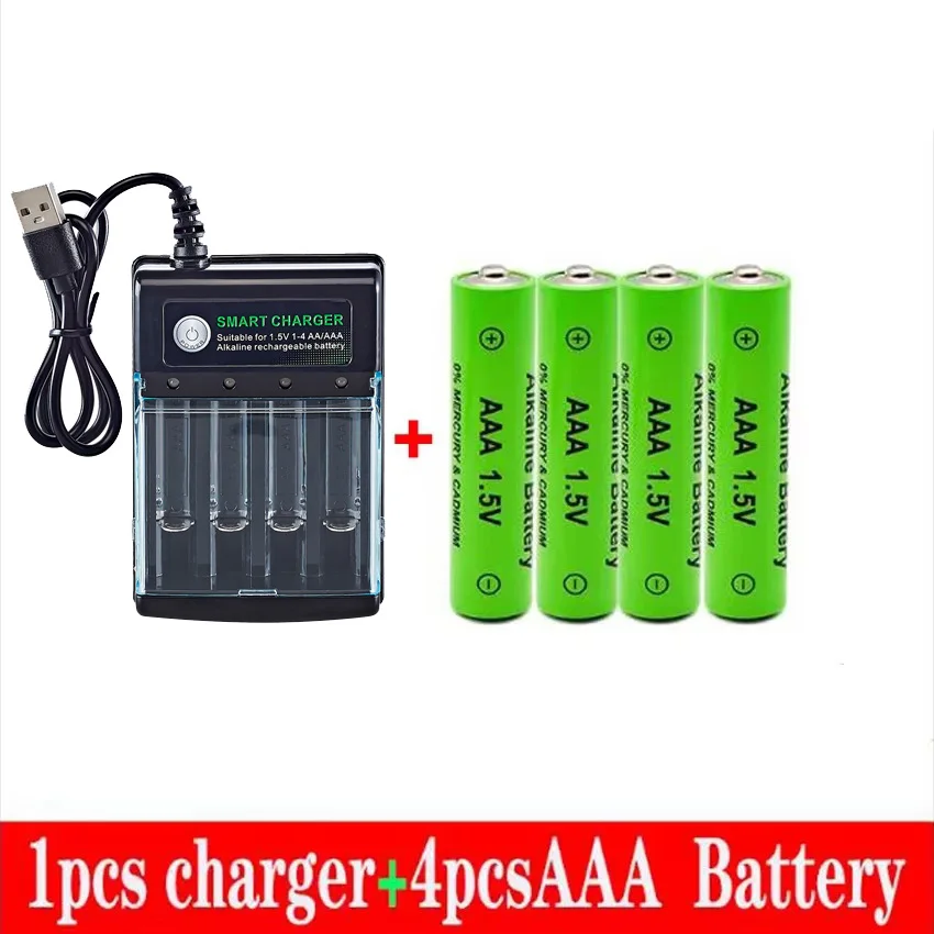 100 % neue AAA-Batterie, 3000 mAh, wiederaufladbarer Akku, AAA 1,5 V, 3000 mAh, wiederaufladbar, neue Alcalinas Drummey + Ladegerät: WHITE
