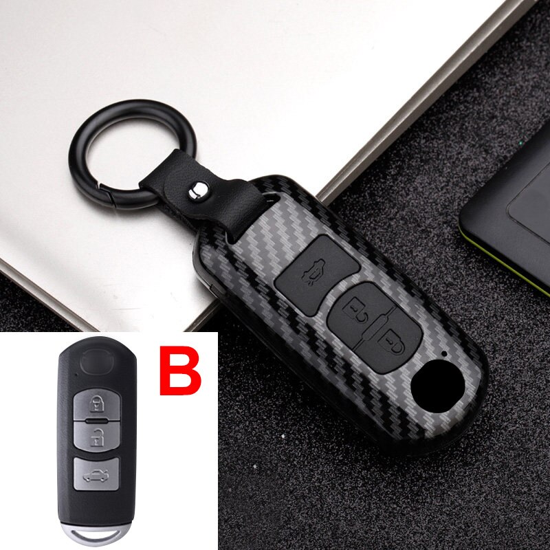 ABS+Silicone Car Remote Key Case Fob Cover For Mazda 2 3 6 Atenza Axela CX-3 CX3 CX-5 CX5 CX 5 CX7 CX8 CX9 MX5: B Carbon