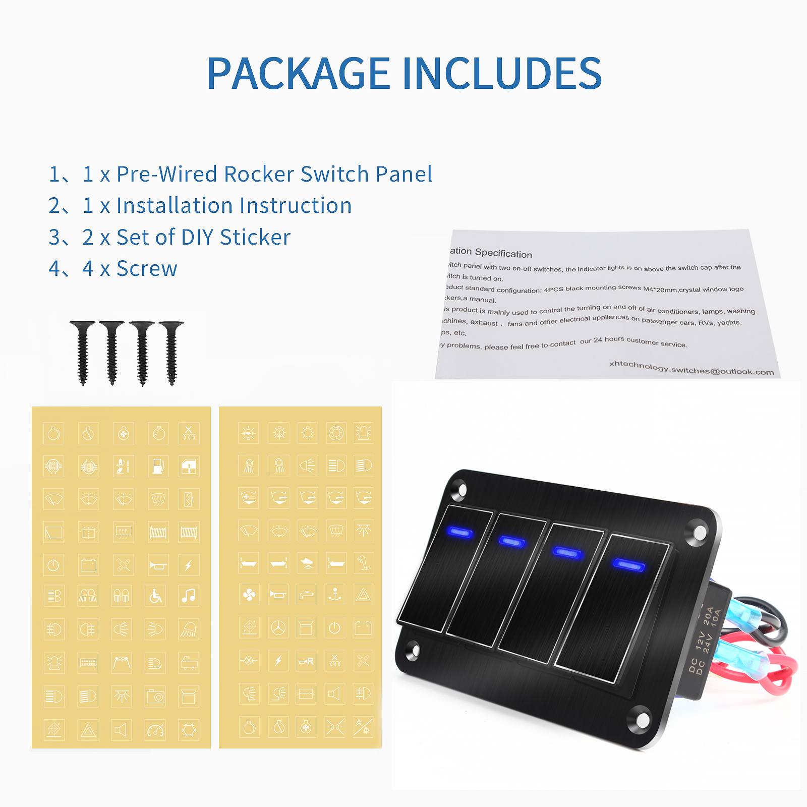 Metal 2-8 Gang Marine Boat Switch Panel LED ON-OFF Rocker Switch Panel For Marine Boat Caravan RV 12V 24V with Cars