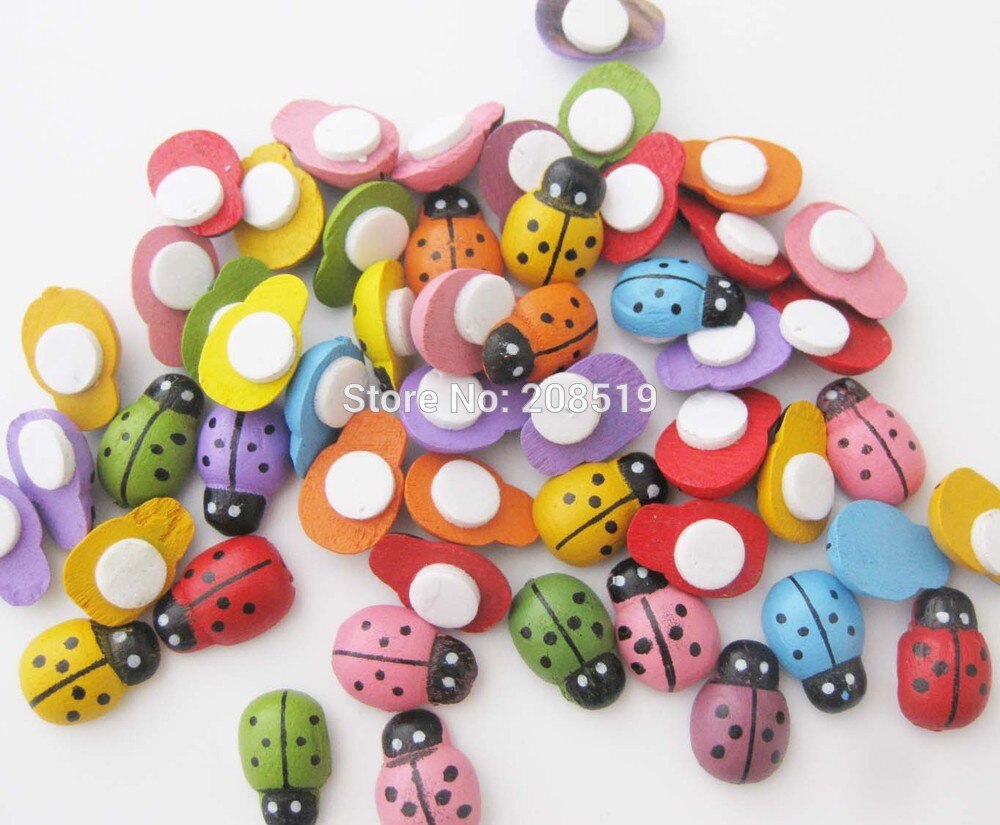WBNAEG DIY glued flatback ladybug wood embellishment 150pcs multisizes handmade craft supplies