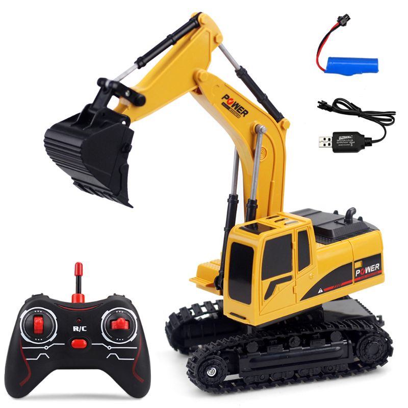 Excavadora con mando a distancia RC 2,4G 1:24, 6 canales de carga, modelo de juguetes, luz LED, sonido de simulación B2QD: Blanco