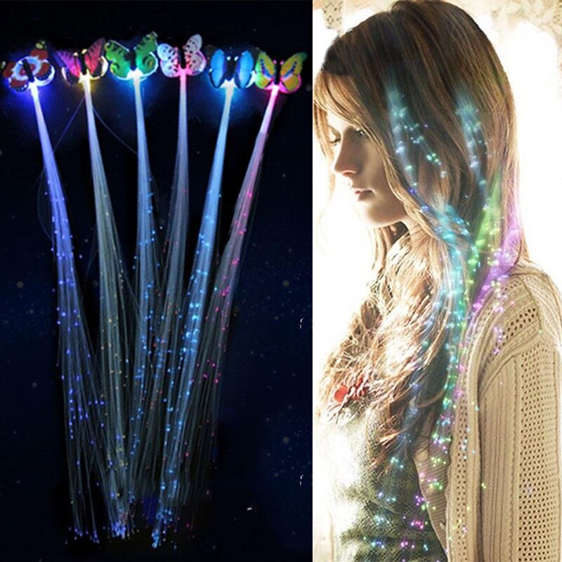 Kerst Led Kleurrijke Vlinder Lichtgevende Glasvezel Pruik Feestartikelen Haaraccessoires Lichtgevende Vlecht Haarspeld Weven
