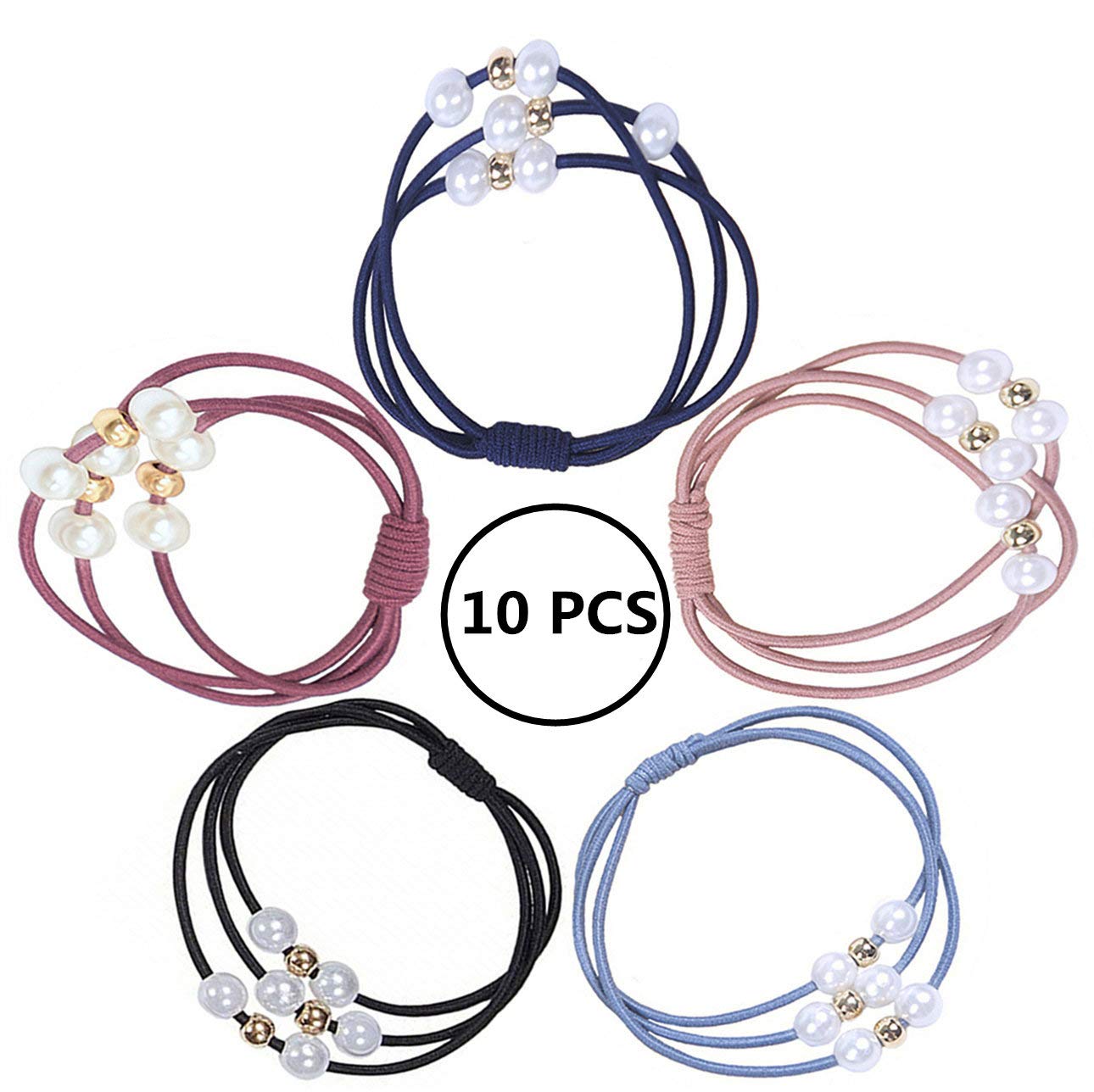 Ensemble de 5 anneaux de perles pour filles, haute élasticité, corde de tête, bandeau en caoutchouc, accessoires de cheveux pour enfants, couvre-chef pour femmes