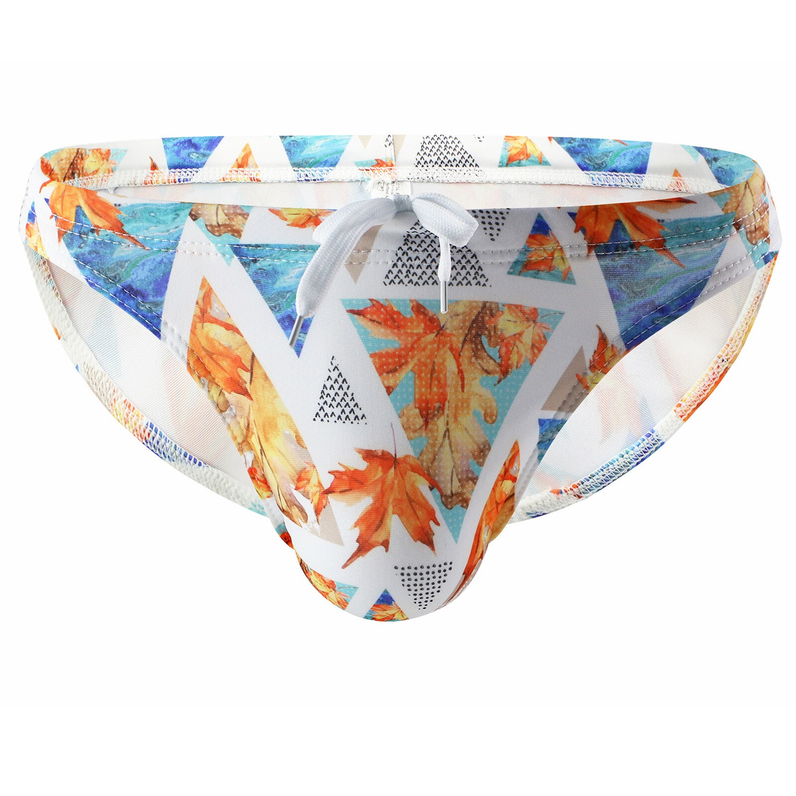 Men's Low Waist Underwear Swim Trunks Briefs Low-rise Flower Printing Hawaii Style Smooth Swimming Suits Male Brief Swimwear #20: Orange / L2