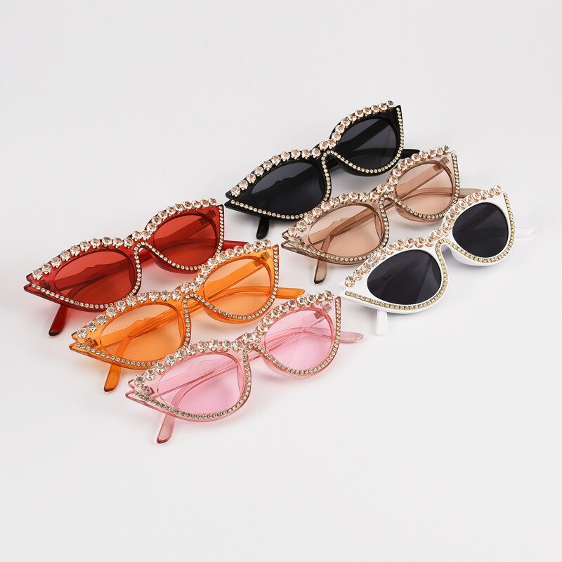 Retro cat eye dame diamant stel solbriller berømthed solbriller personlighed solbriller skygge briller sommer