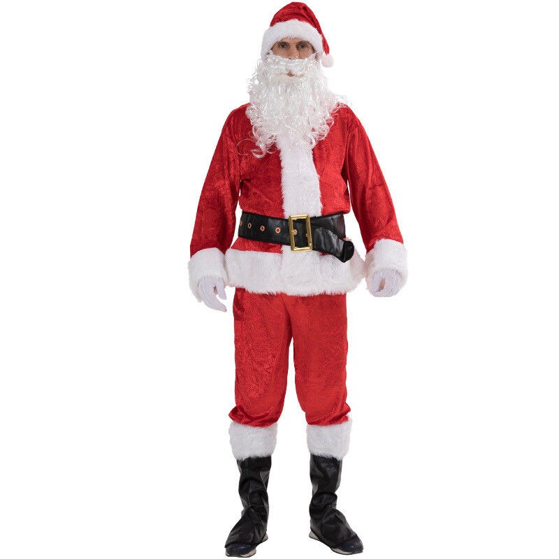 Christmas Men Santa Claus Costume Adult Cosplay Attire Velvet Dress Up Complete