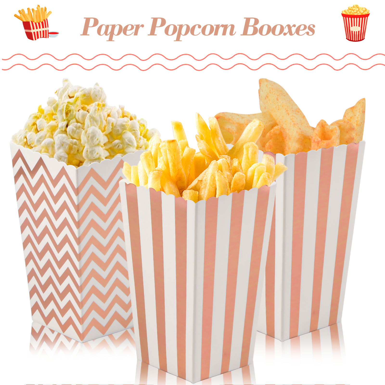 12 Uds. Cajas de palomitas de maíz de papel rosa, de lunares a rayas, cubos de cartón para dulces para teatro, Carnaval, bolsas de recuerdo de de cumpleaños