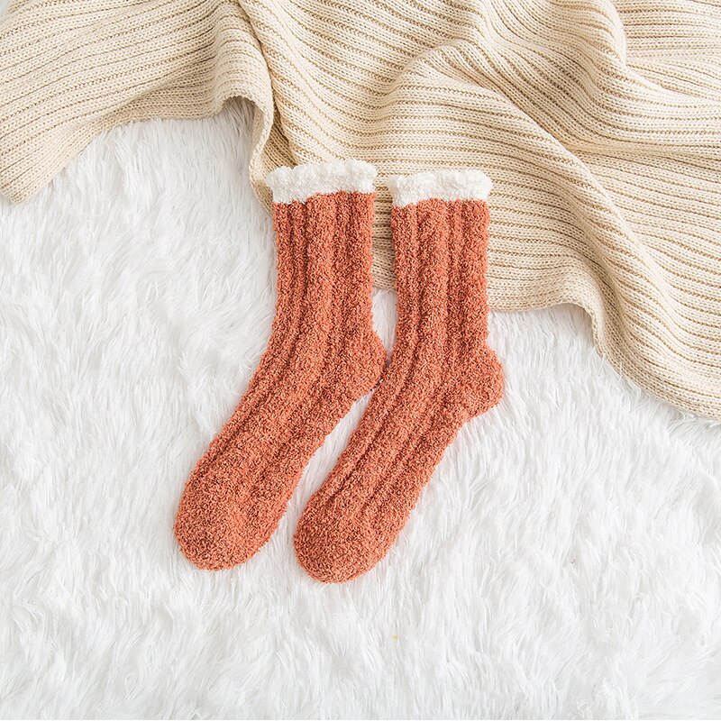 1 Pair of Coral Plush Socks Women's Plush and Thickened Sleeping Terry Socks Autumn and Winter Floor Thickened Warm Socks: 05