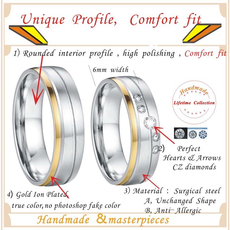 Alliance acier inoxydable bijoux mariage anneaux ensemble son et son couple bague pour hommes et femmes d'anniversaire amoureux