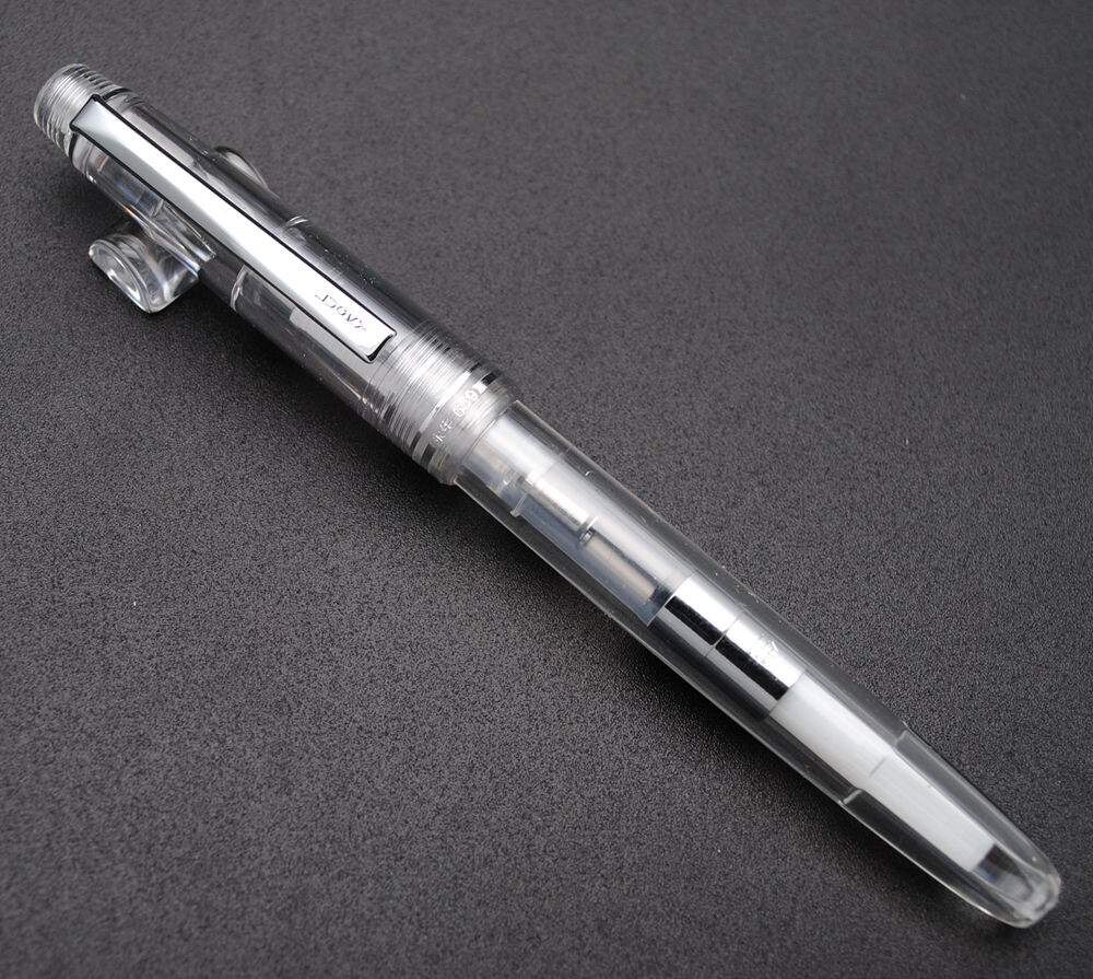 Pluma estilográfica Wing Sung 659 (0,38-0,5mm), pluma estilográfica de doble punta, Pluma de tinta transparente: Silver Clip