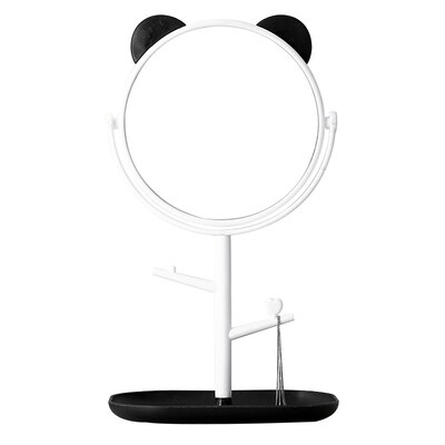Lille makeup spejl desktop rundt ovalt bordspejl simpelt dame husstand metal roterende dobbeltsidet makeup spejl wjb 411: Hvid