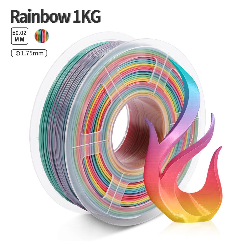 3D Printer Rainbow PLA Filament 1.75mm 1kg 3D Printing Material rainbow color Filament 100% No Bubble