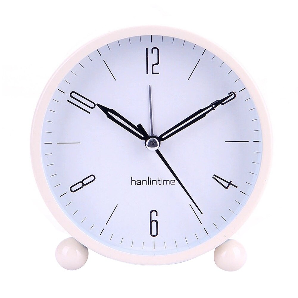 4inch Metal Round Alarm Clock Quiet Desktop Bedroom Battery Operated Timepiece Round Silent Simple Timepiece Alarm Clock: white