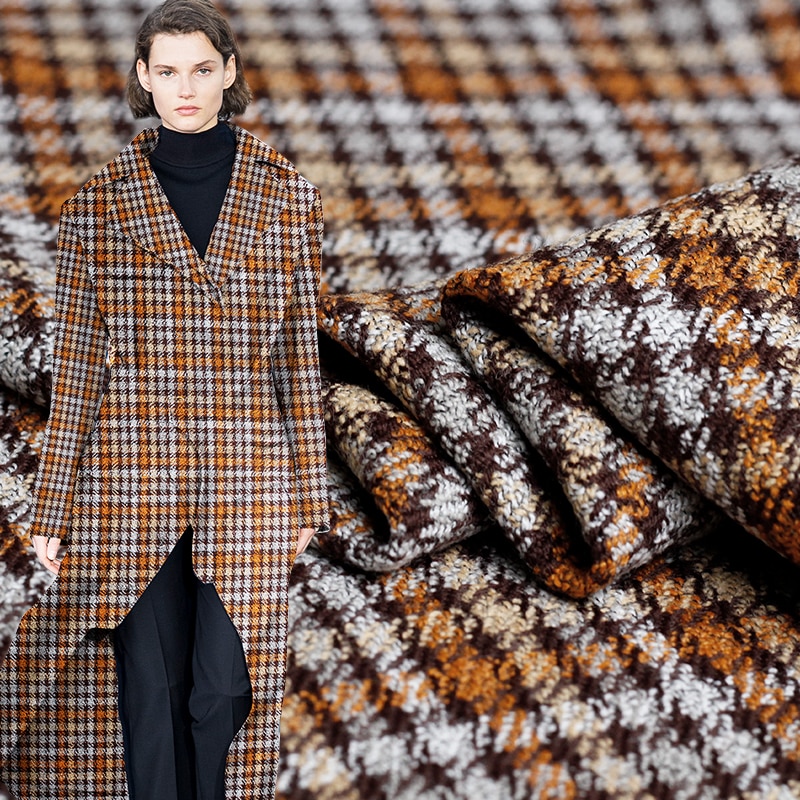 Pearlsilk Plaid Yarn Dyed Tweed Wool Garment Materials Autumn dress jacket Diy clothes fabrics