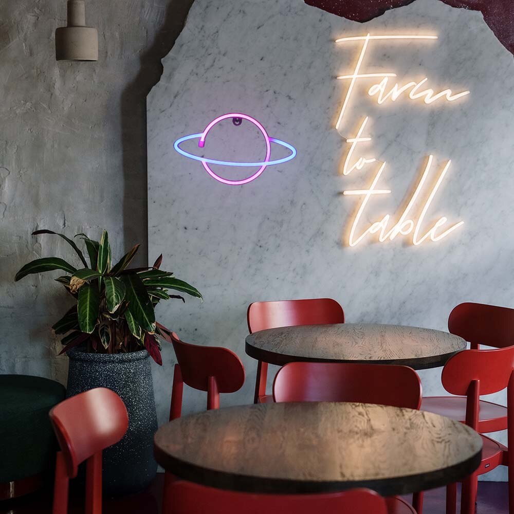 Blue And Pink/Blue/Pink LED Planet Neon Lamp USB Night Lamp Christmas Home Room Party Decorative Wall Light Kid