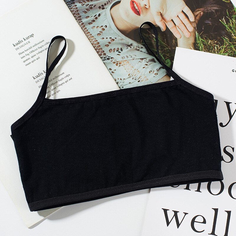 Sostén de entrenamiento para niñas, sujetador de chica joven de algodón, ropa interior para adolescentes de verano, ropa para pubertad: black