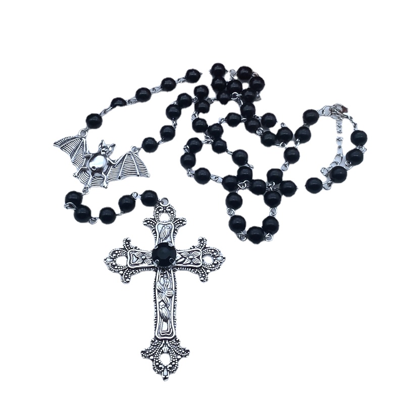 Neue Gothic Rosenkranz Halskette Gebetskette Perlen Handel Kreuz Halloween Anhänger Witcher Charme Gothic Schmuck Kreativität Halloween