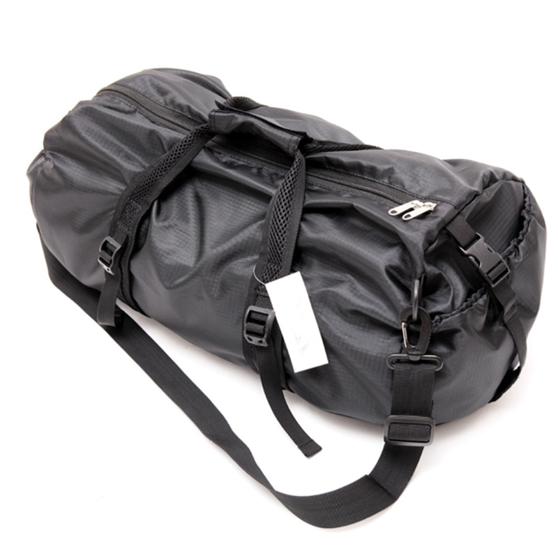 Waterproof Folding Travel Bag Oxford Large Capacity Men's Travel Duffle Black Shoulder Handbag Round Bucket Shape Messenger Bag