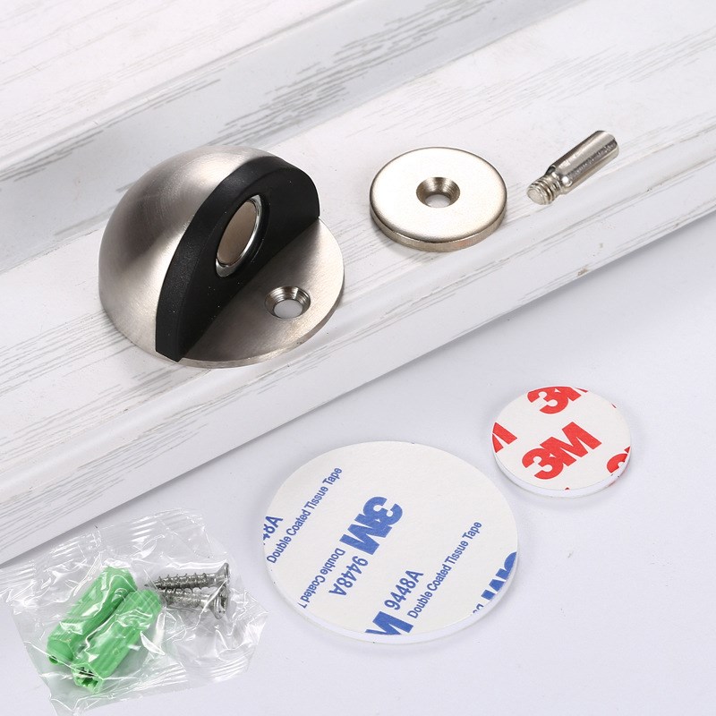 Stainless Steel Rubber Magnetic Door Stopper Non Punching Sticker Hidden Door Holders Floor Mounted Nail-free Door Stops