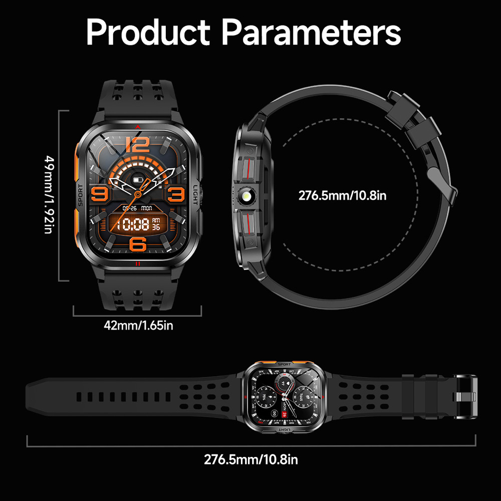 Smartwatch da esterno Torcia da uomo Chiamata wireless Rispondi con un clic Grande schermo curvo HD Smart Watch Sport impermeabile Fitness