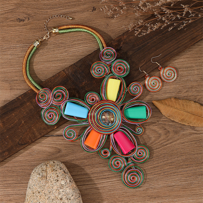 Conjunto de joyas coloridas de flores de aluminio exageradas para mujer, collar nupcial africano, pendientes, de joyería de ,