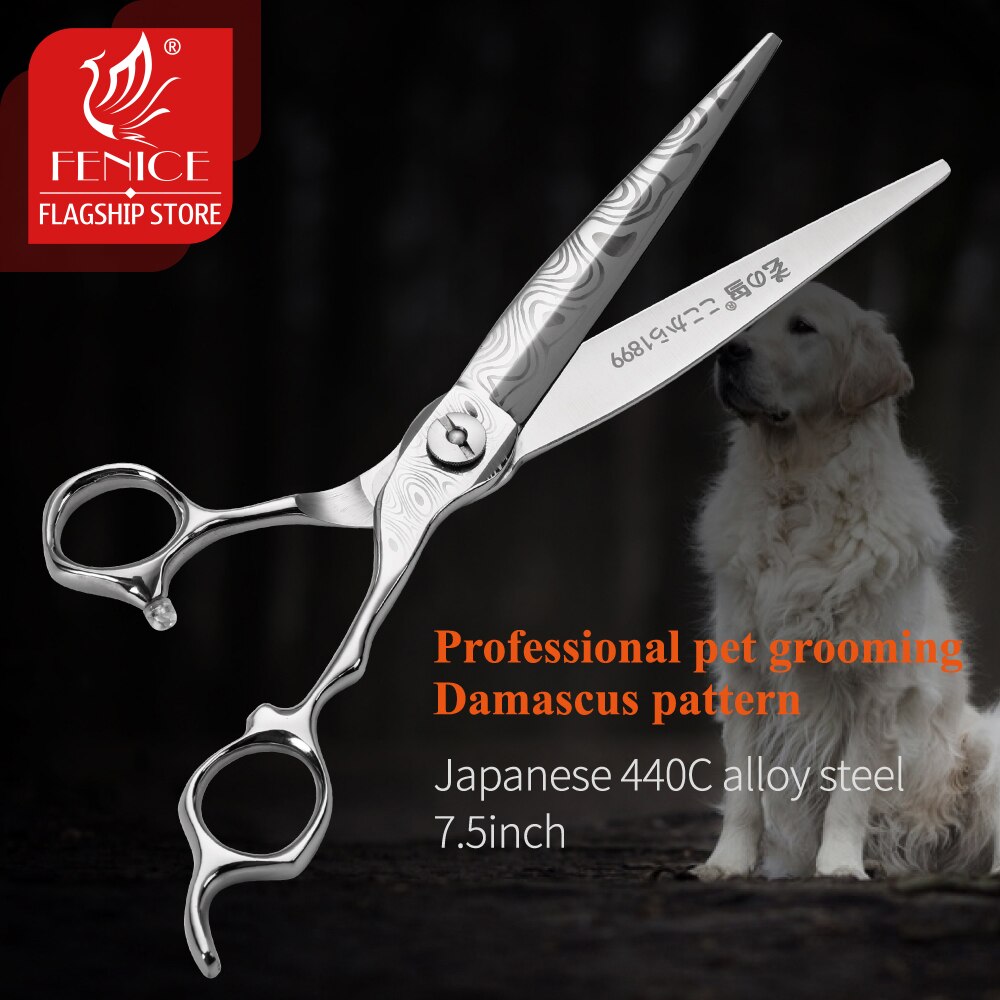 Fenice Professionele 7.5 Inch Damascus Pet Hond Kat Grooming Snijden Schaar Rechte Scharen Tesoura Tijeras