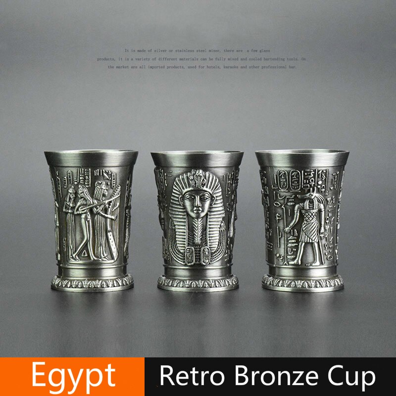 Copa de cobre del antiguo Egipto, tiro con arco, relieve 3D, Cleopatra, Rameses, Rah, licor plateado, copa de vino, vaso de pinta de whisky