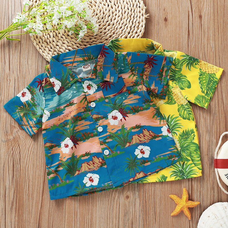 Børnetøj pige drenge skjorter strand hawaii ferie stil kortærmede toppe skjorte sommer baby drenge bluse