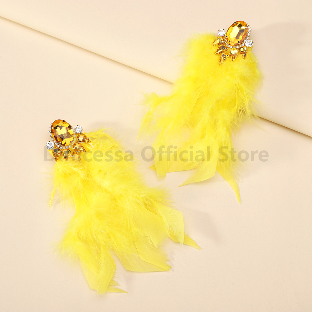 Pendientes largos con borlas de plumas para mujer, aretes elegantes y bonitos, de lujo, accesorios de joyería para y boda: Verde Dragonly