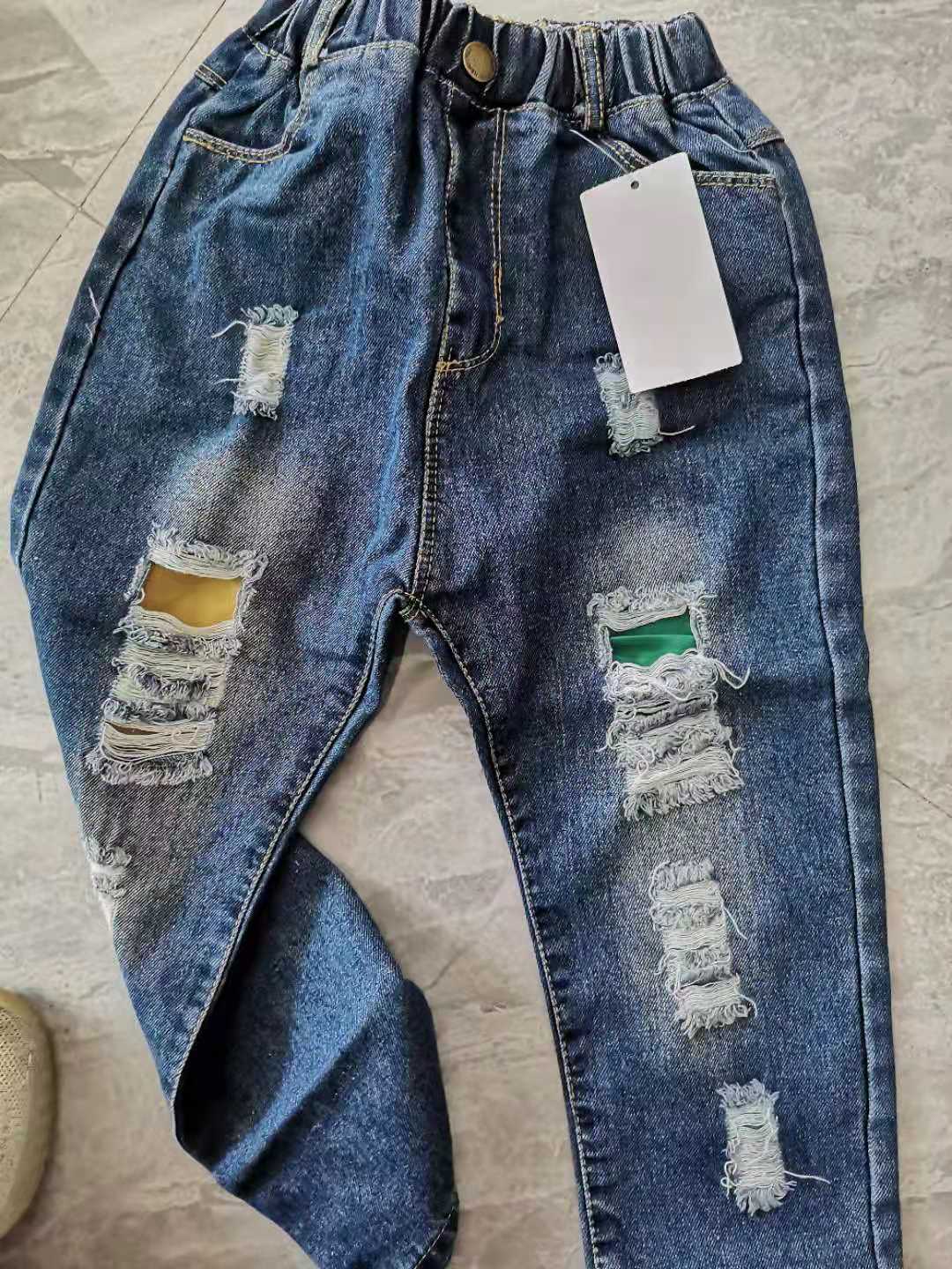 Barn pojkar jeans kläder slitna byxor jeanskläder barn pojke populära cowboy långbyxor  as23