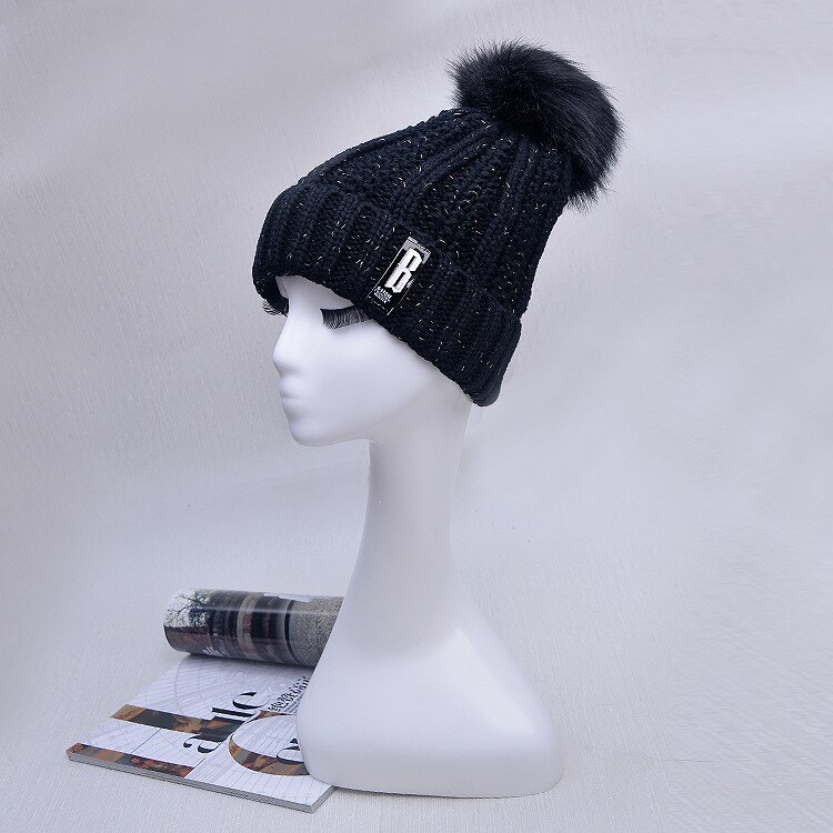 Winter gebreide mutsen dames dikke warme muts skullies muts dames gebreide letter muts mutsen outdoor muts en sjaal: Zwart 2