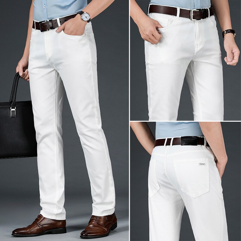 Pantalones vaqueros blancos para hombre, Corte recto de negocios de estilo clásico informal, modernos, suaves, avanzados, 40, primavera y otoño, novedad de